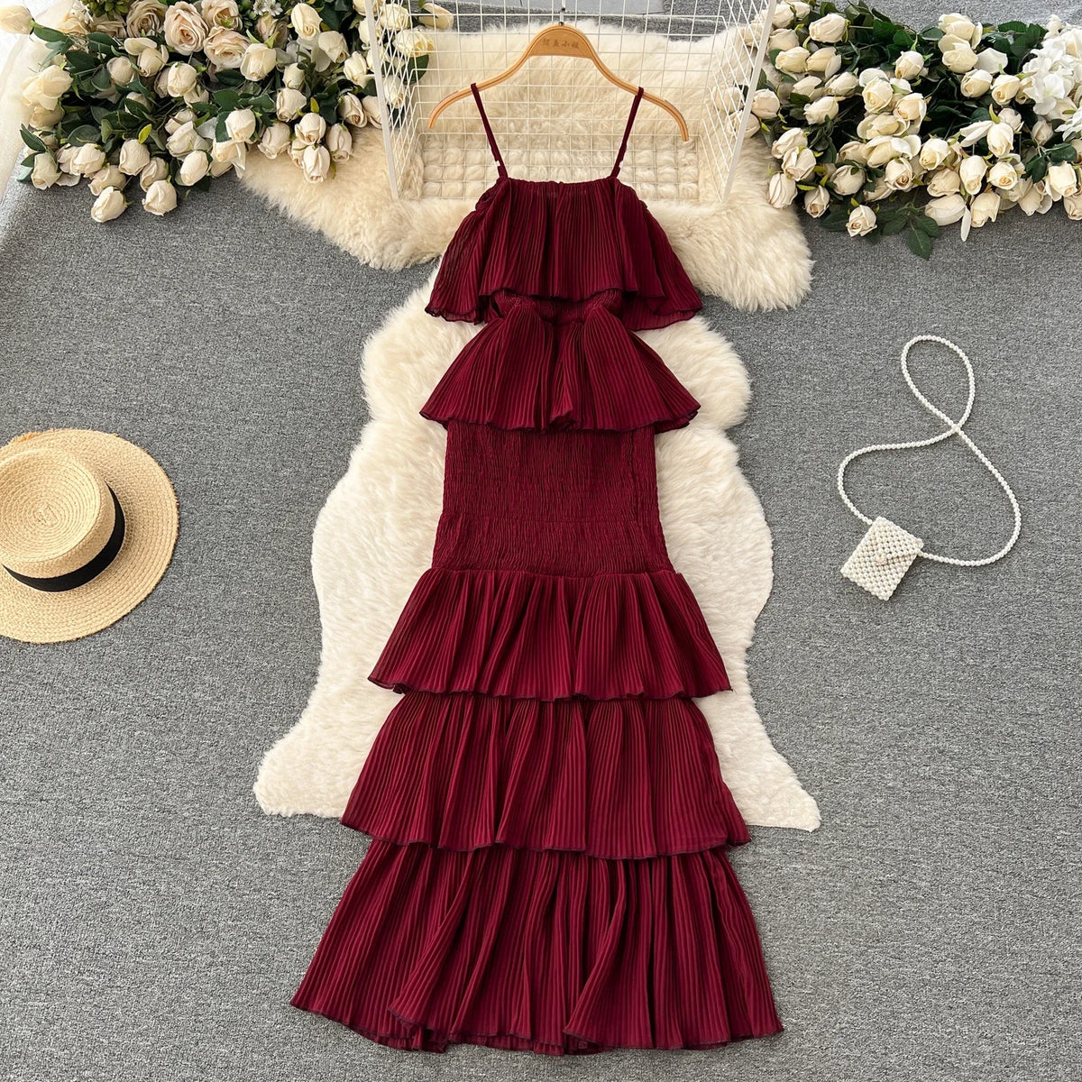 Ruffle Chiffon Maxi Slip Dress