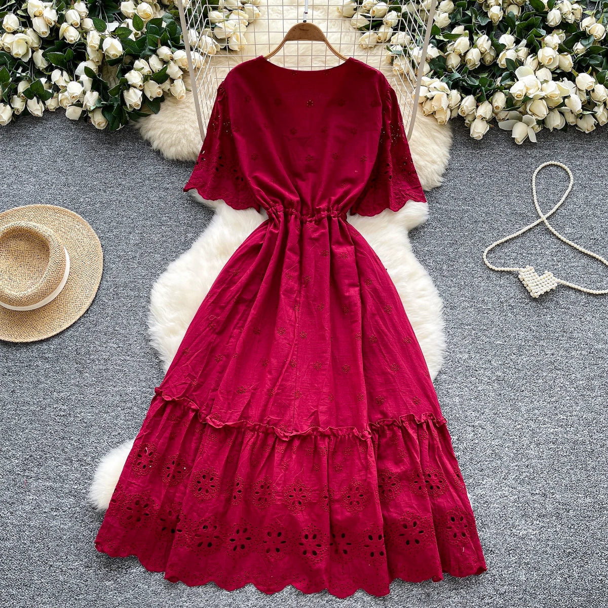 Embroidered Short Sleeve A-Line Party Dress