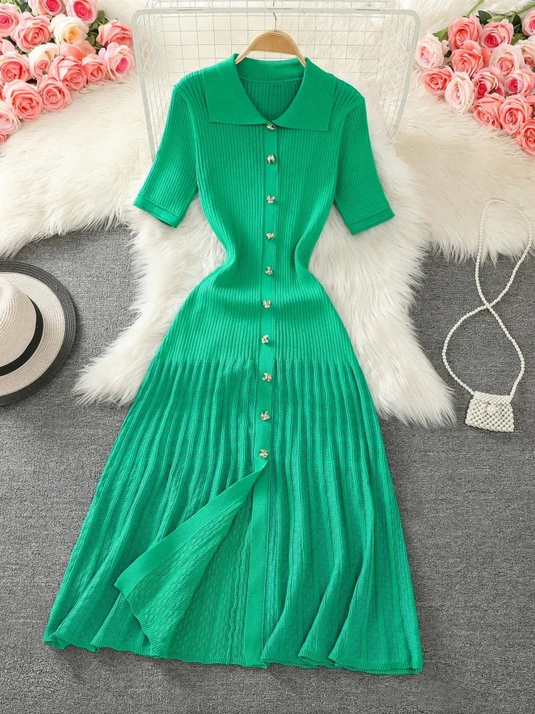 Peter Pan Collar Knit Button Dress