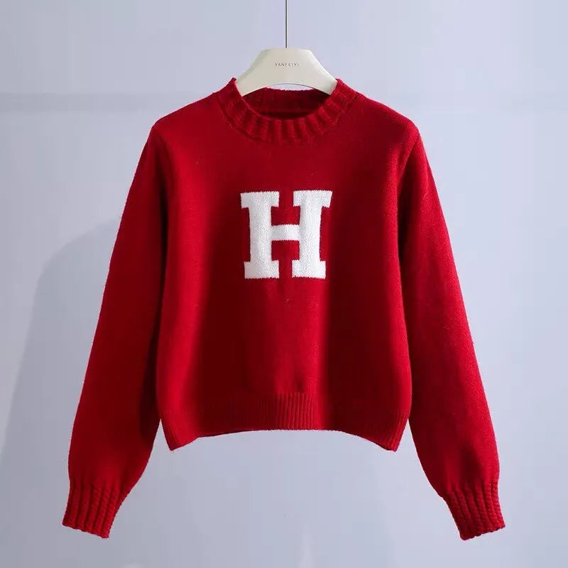 Letter Knit Pullover Sweater