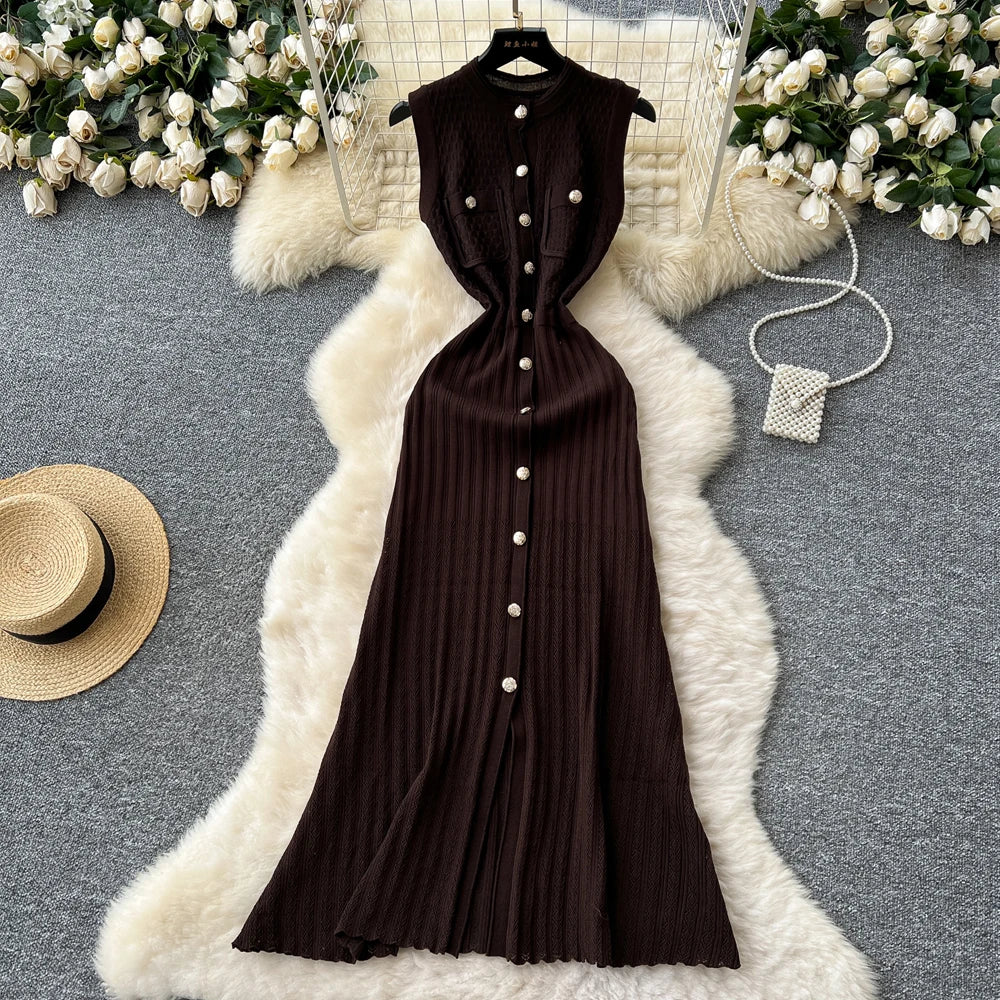 Button Front Knit Maxi Shirt Dress