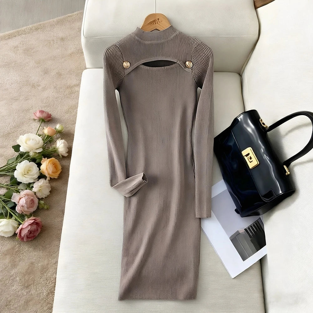 Keyhole Knit Bodycon Party Mini Dress