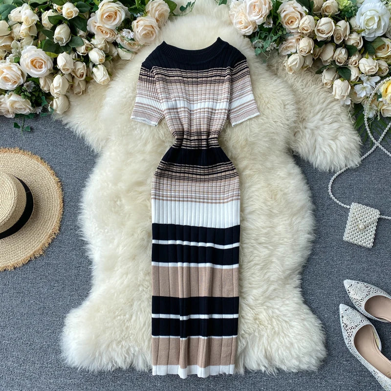 Striped Knit Bodycon Maxi Dress