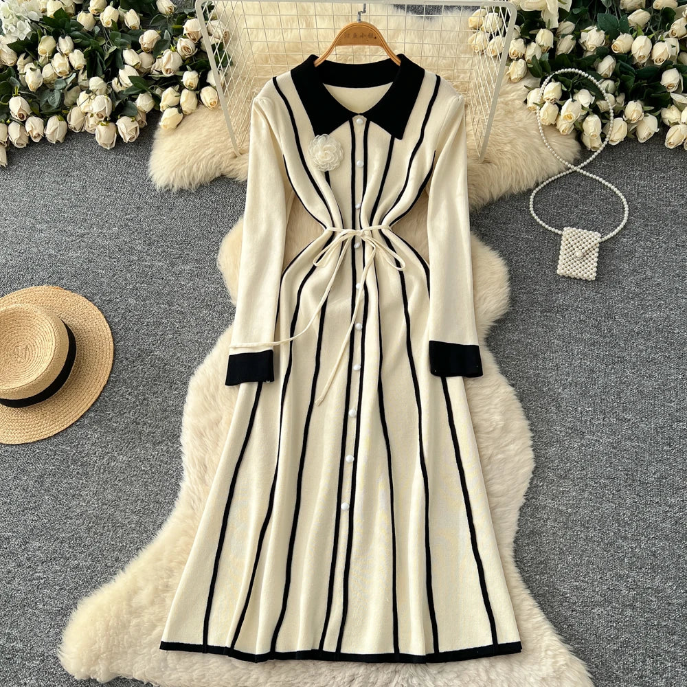 Knit Spliced Single Breasted Dress