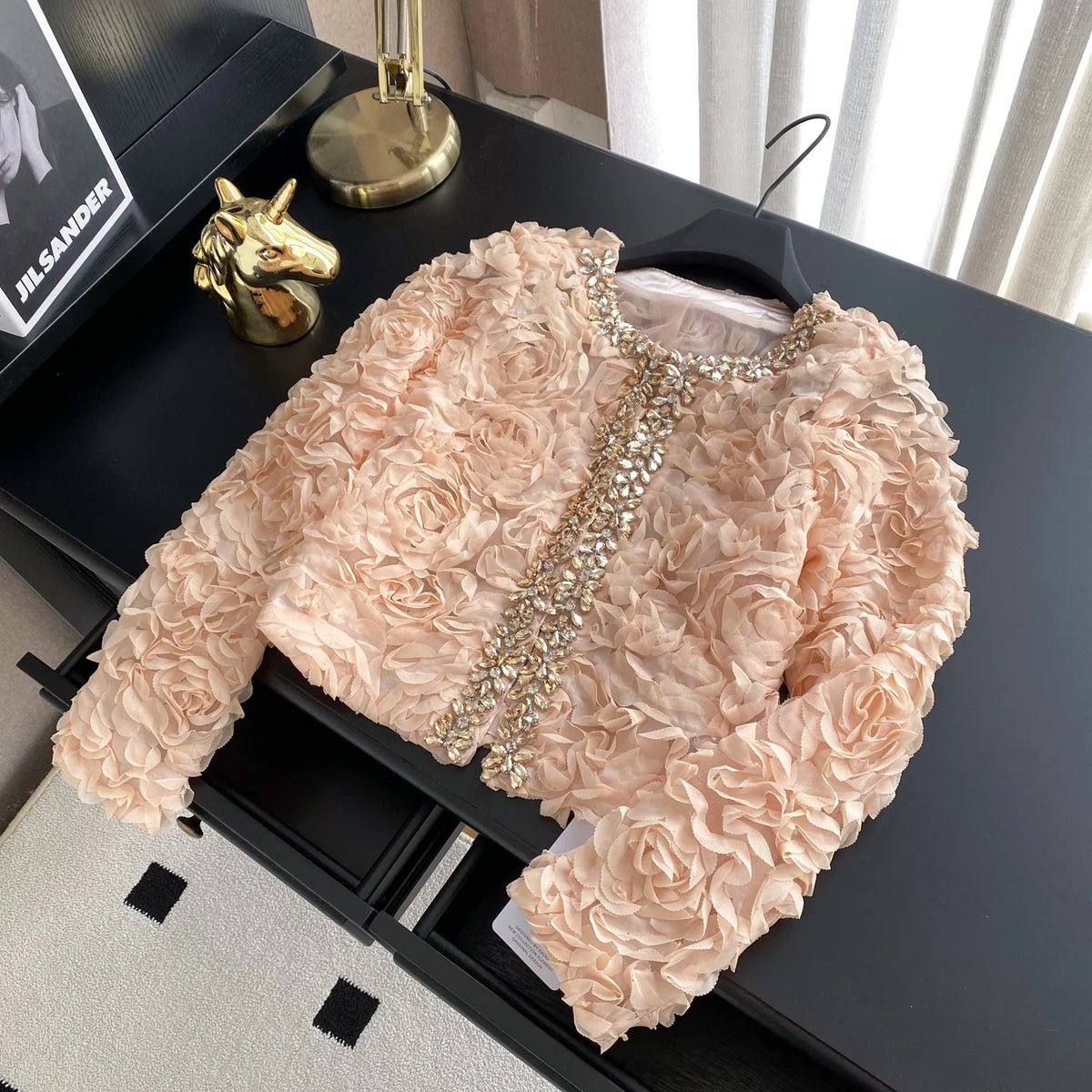 3D Floral Cropped Cardigan Blouse