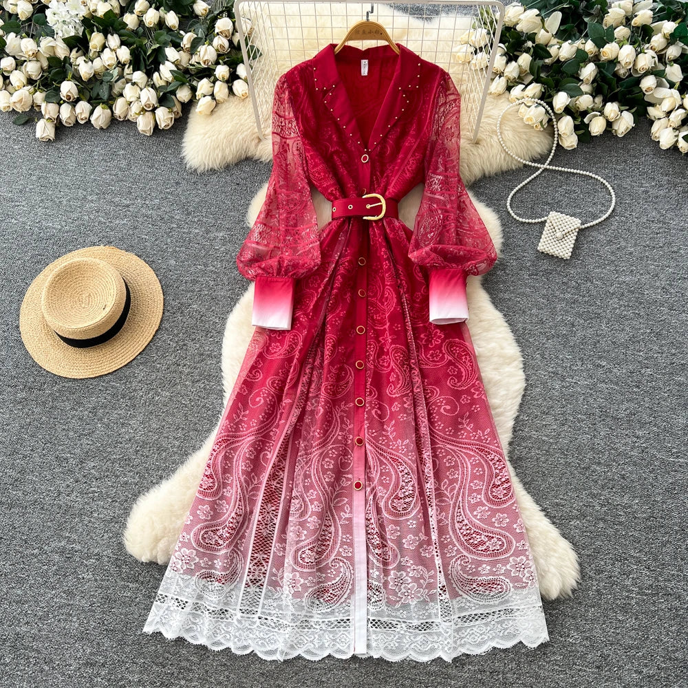 Cutout Button Long Sleeve Dress