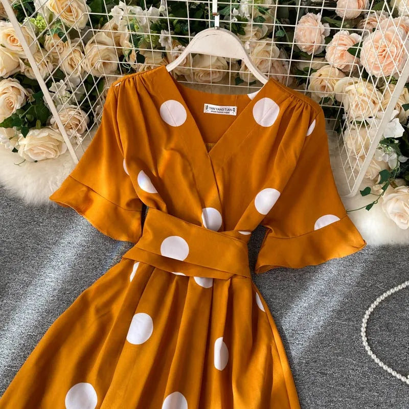 Polka Dot V-Neck Maxi Beach Dress