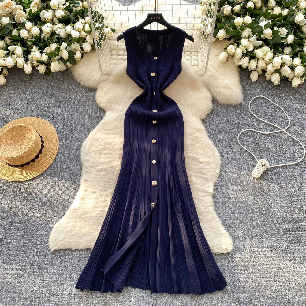 Sleeveless Button Wrap Bodycon Maxi Dress