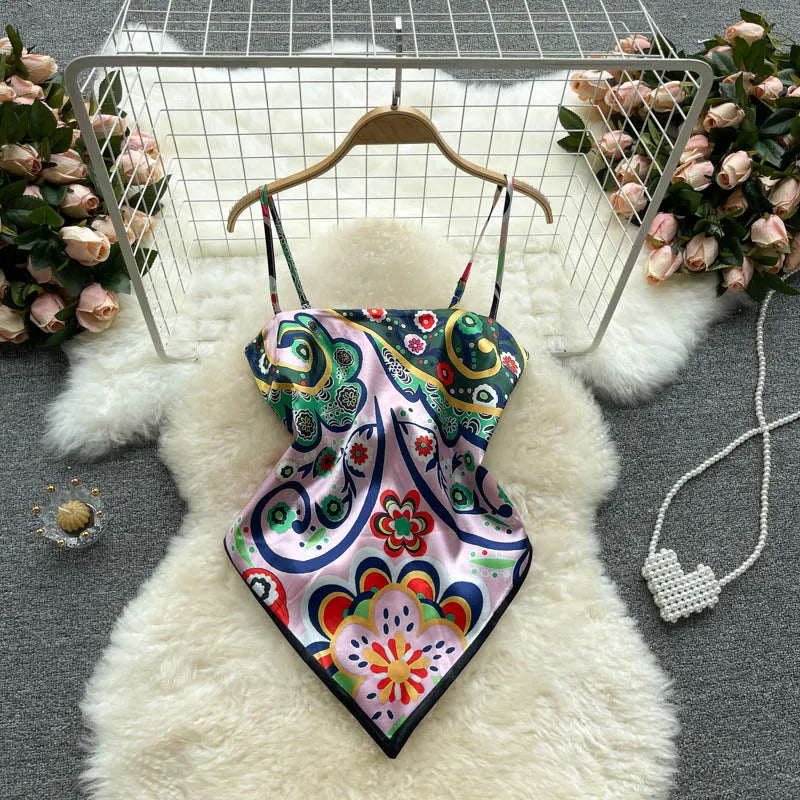 Lace-Up Backless Print Corset Crop Top