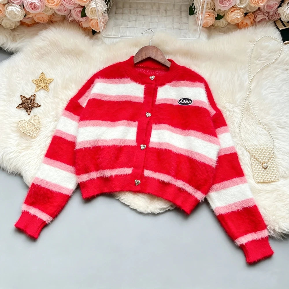 Striped Button-Up Knit Cardigan