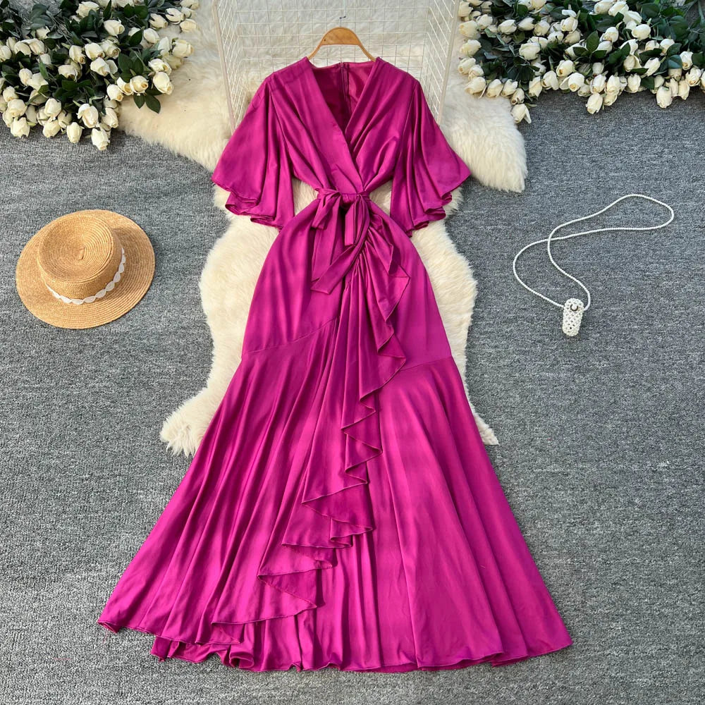 Asymmetrical V-Neck Slim Dress