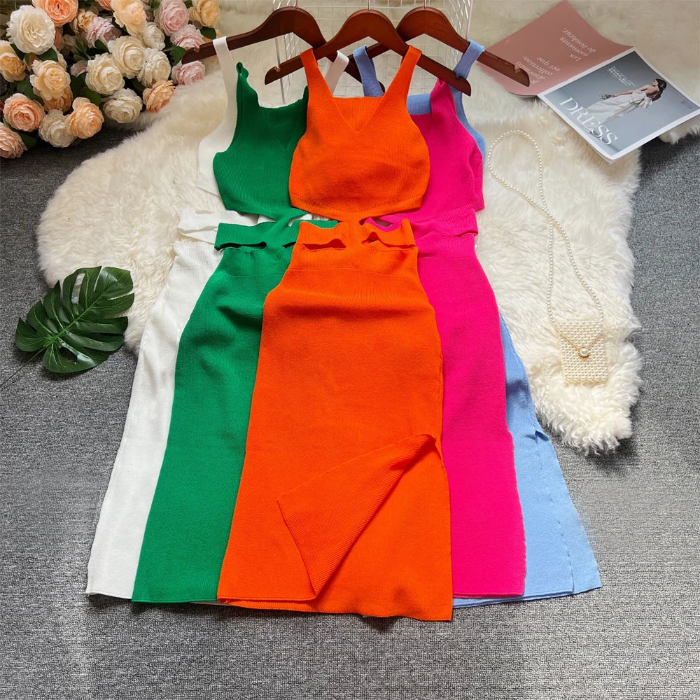 Hollow Out Waist Knit Bodycon Dress