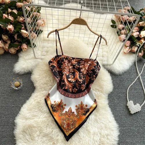 Lace-Up Backless Print Corset Crop Top