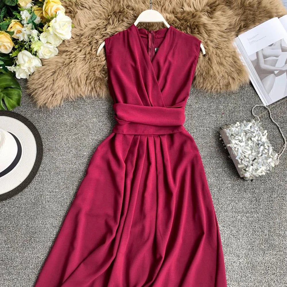 Sleeveless Sash Tie Maxi Dress