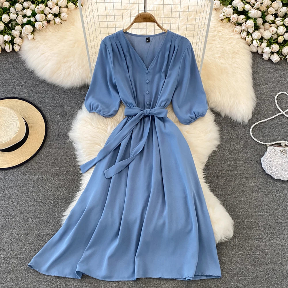 Solid Tie-Waist Maxi Dress