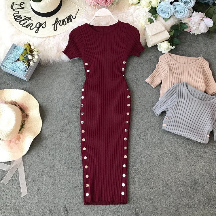 Double-Breasted Knit Bodycon Pencil Dress