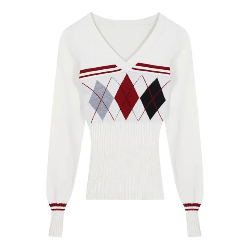 Geometric V-Neck Knit Sweater