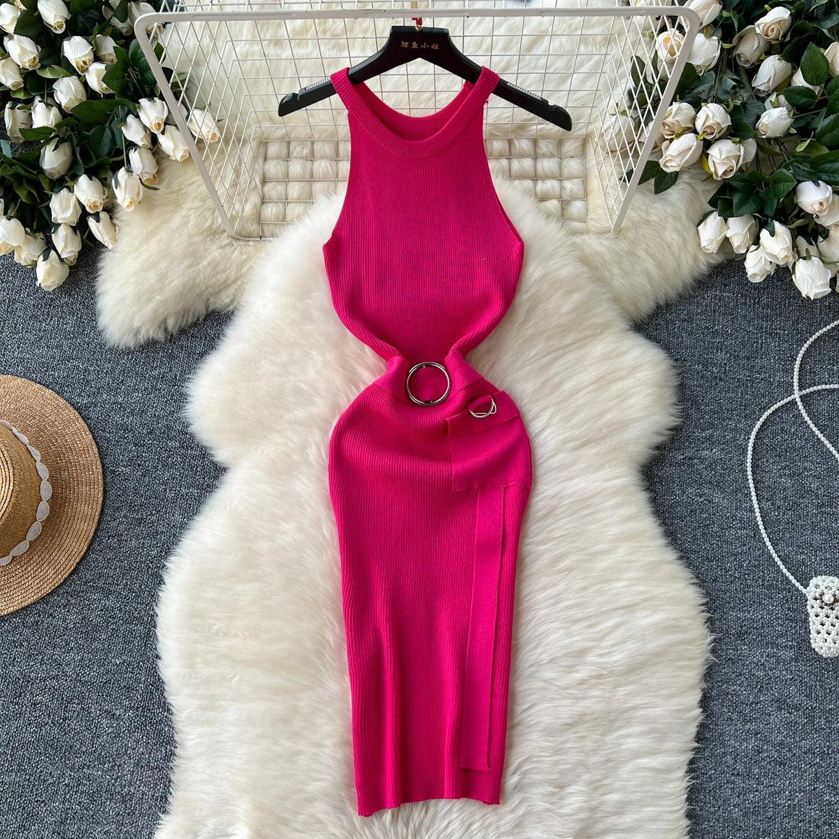Sash Tie Knit Bodycon Party Dress