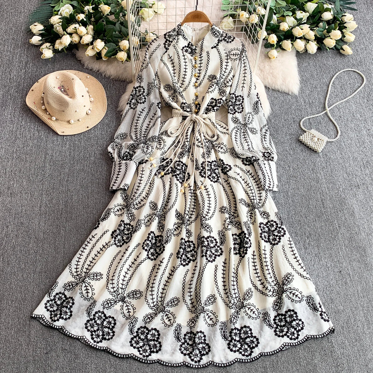 French Lantern Sleeve Vintage Dress