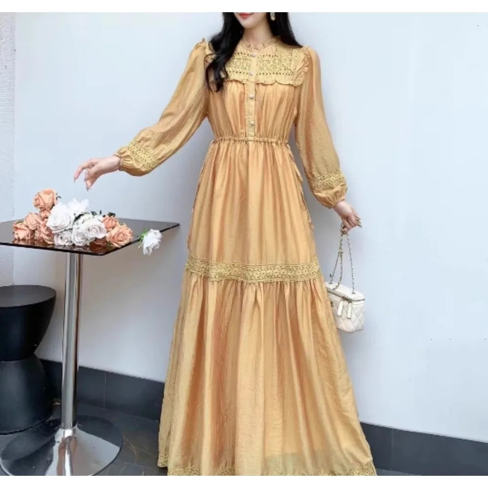 Rhinestone Button Cutout Long Dress