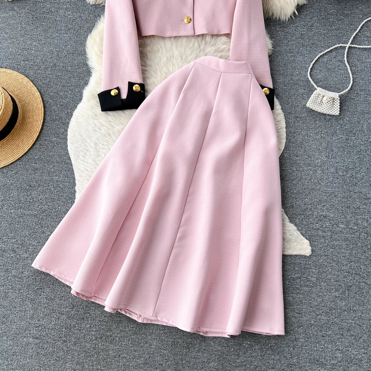 Button-Front Top and Fitted Skirt Set