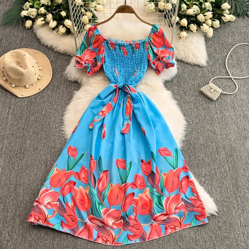 Floral Belted A-Line Maxi Dress
