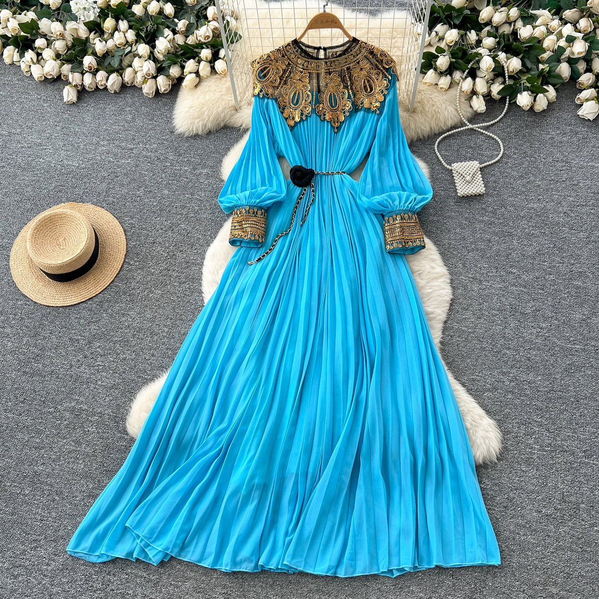 Solid Sequin Spliced Long Sleeve Dress