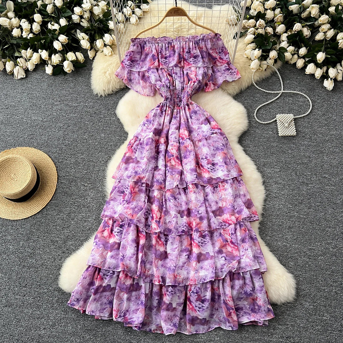 Off-Shoulder Tiered Ruffle Maxi Dress