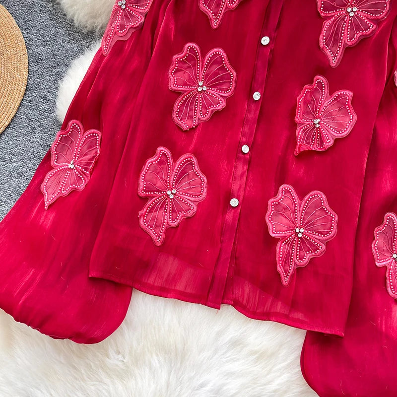 3D Floral Long Sleeve Blouse