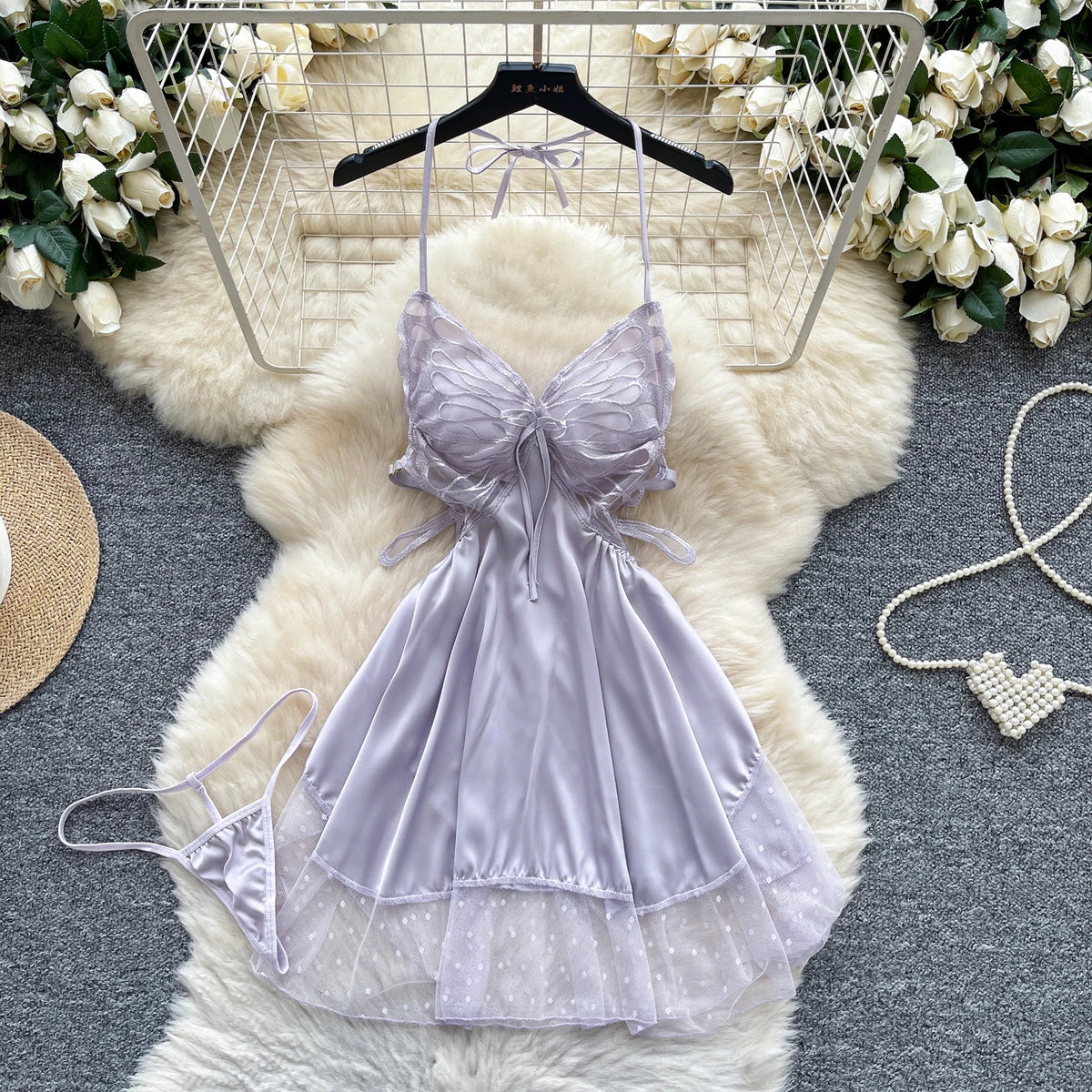Backless Mesh Panel Mini Dress