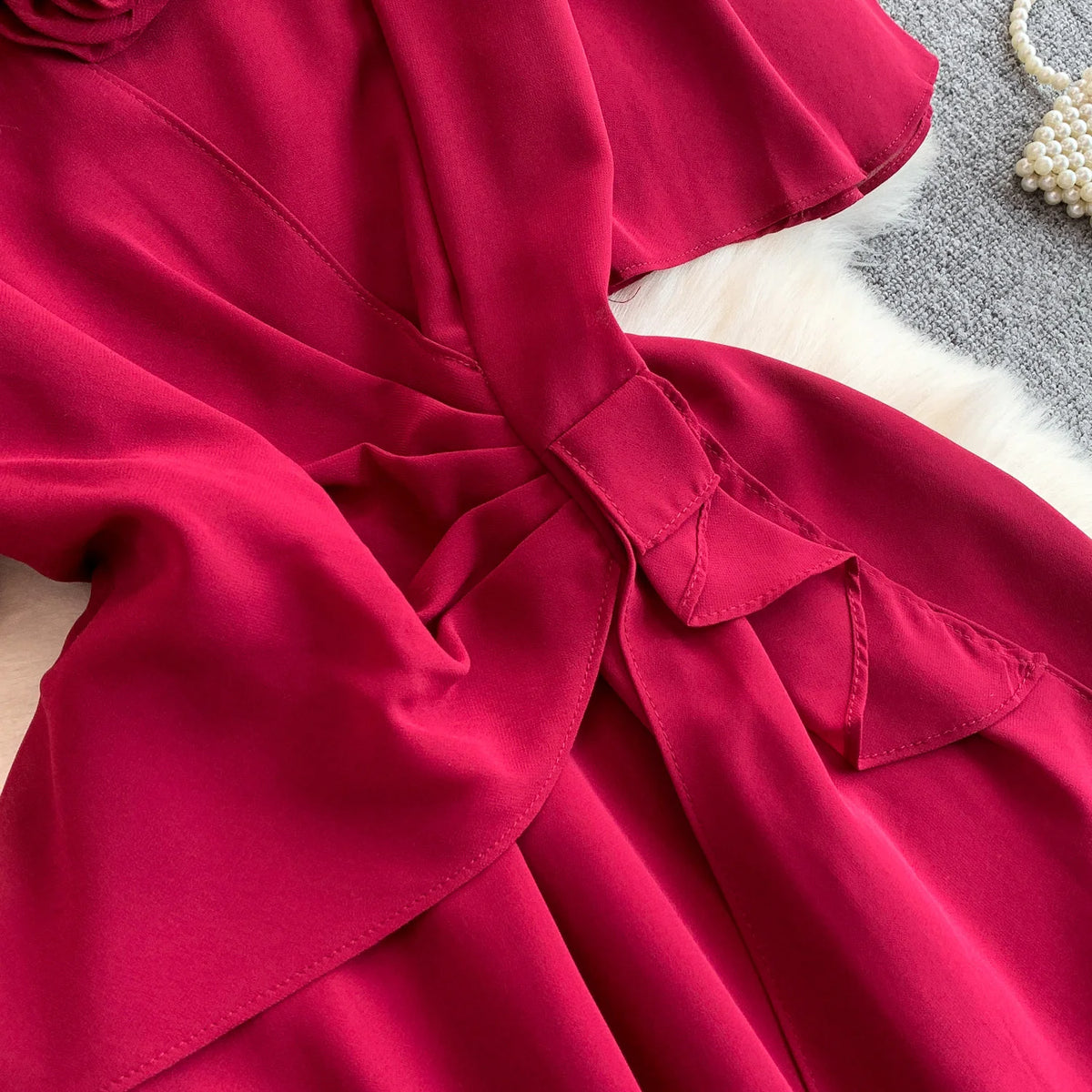 Short Sleeve V-Neck A-Line Dress
