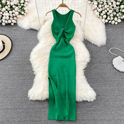 Sleeveless Cutout Split Midi Wrap Dress