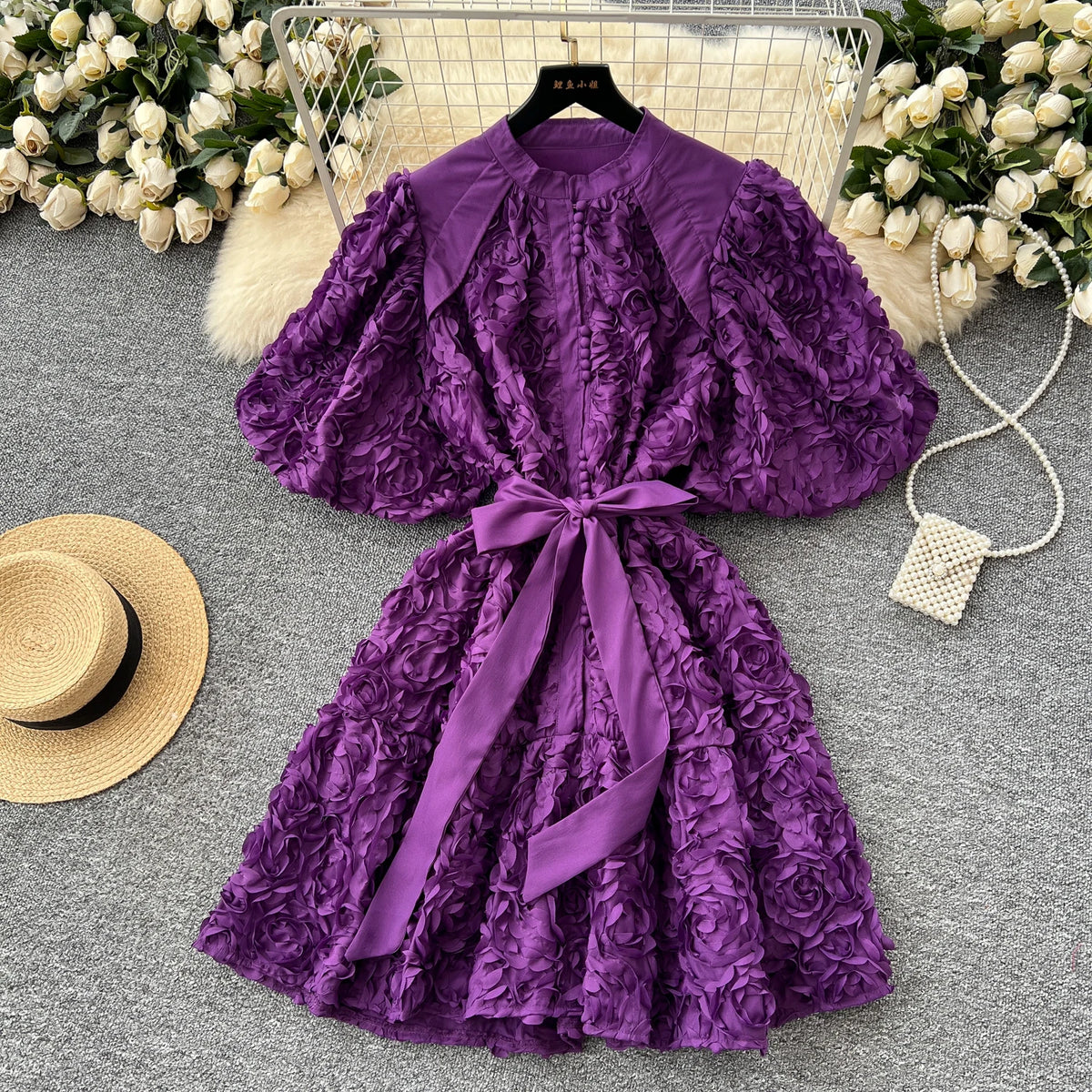 Floral Lace-Up Short Sleeve Party Dress