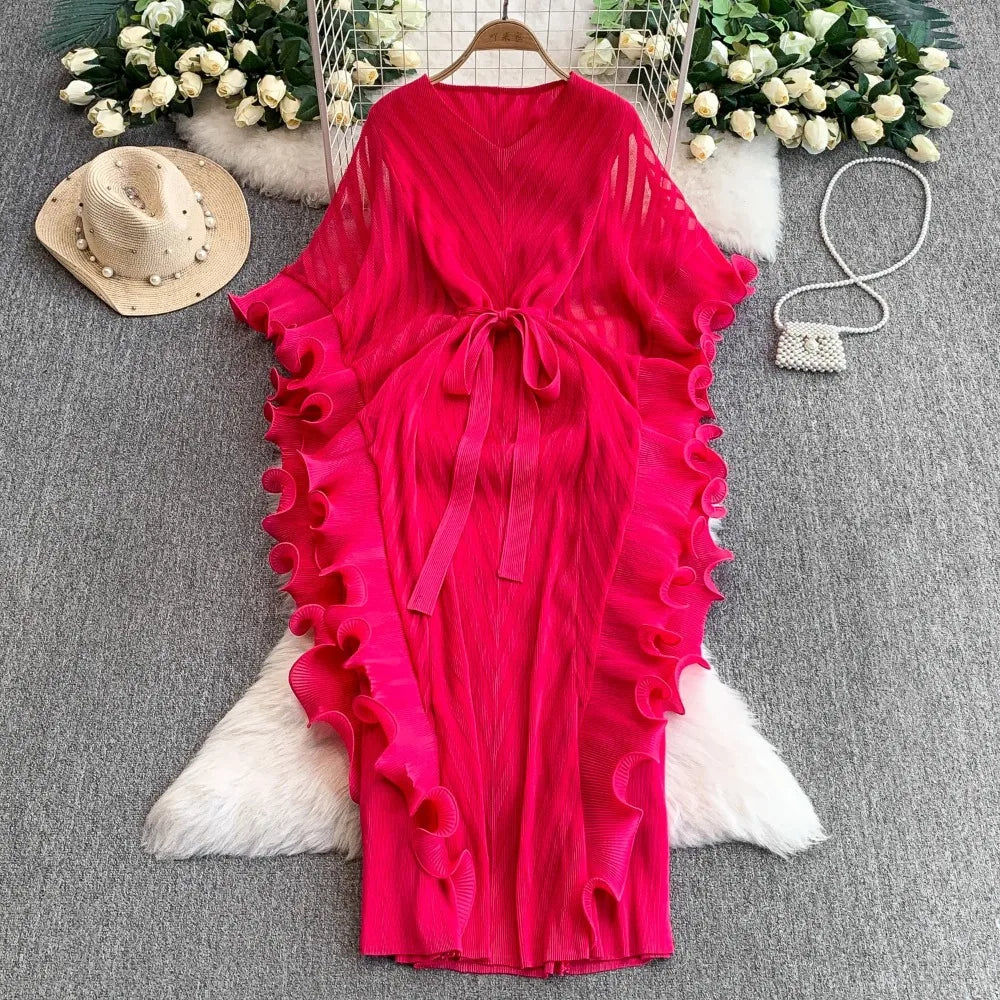Lettuce Trim V-Neck Slim Maxi Dress