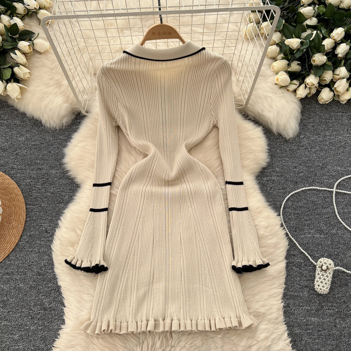 Collared Lettuce Trim A-Line Dress