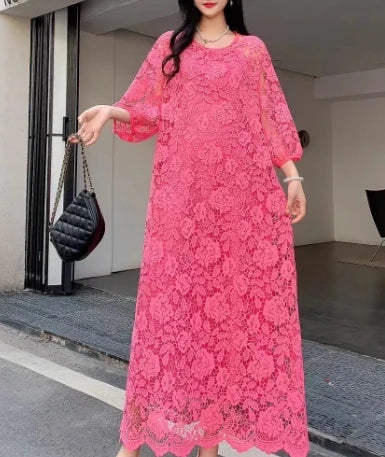Crochet Lace Chiffon A-Line Dress