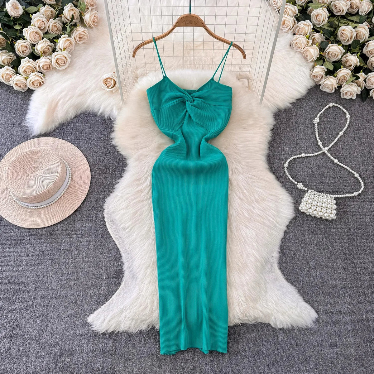 Knot Front Knit Bodycon Cami Dress