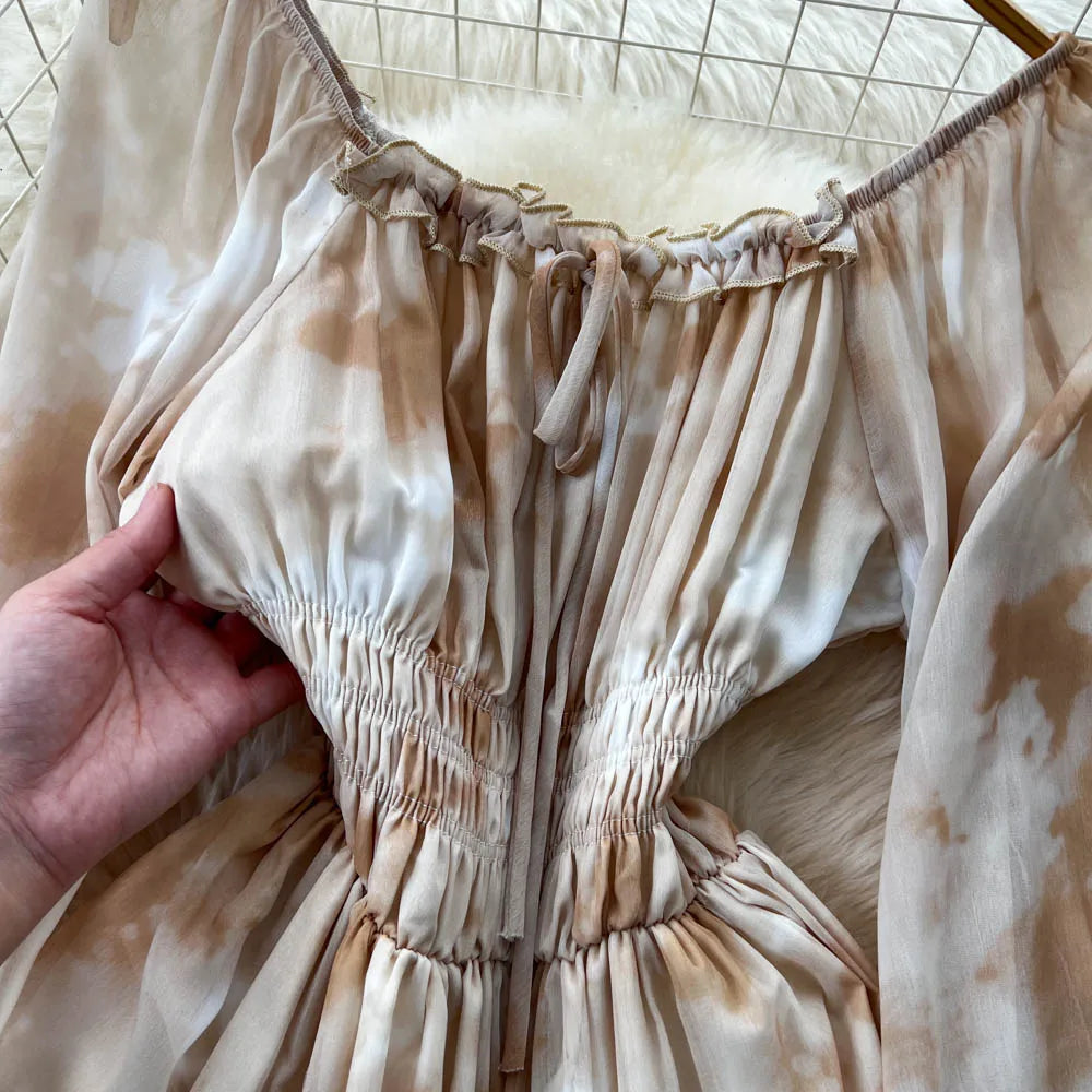 Print Lantern Sleeve Vintage Dress