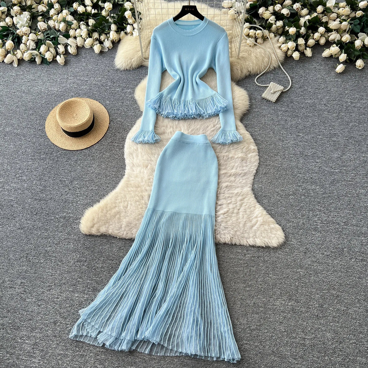Striped Knit Top and Mermaid Skirt Set