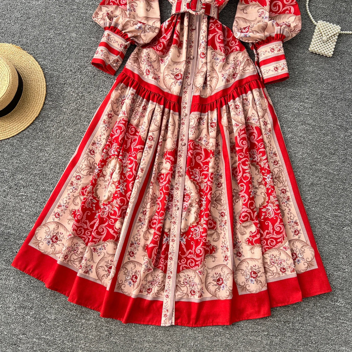 Print Single Breasted Puff Sleeve Dress
