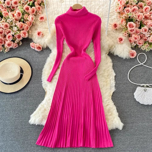 Turtleneck Knit A-Line Sweater Dress