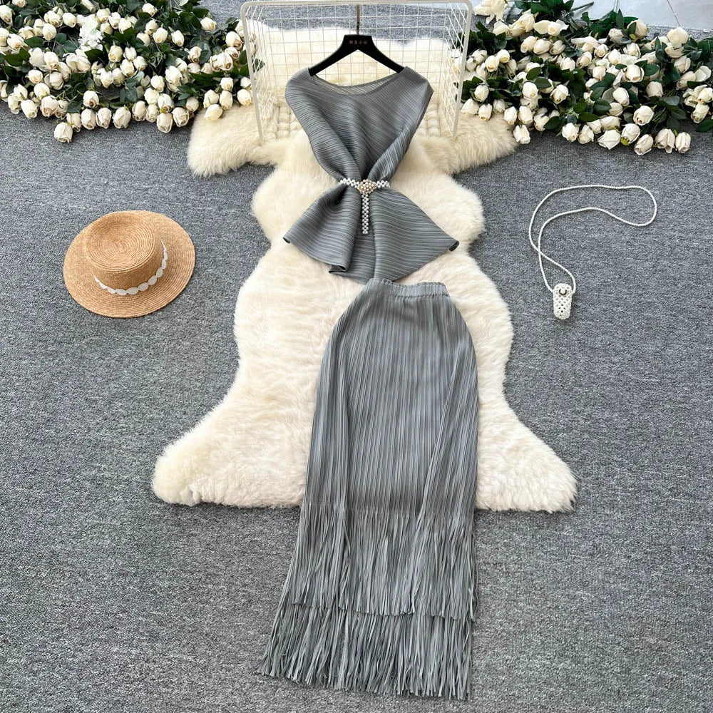 Tassel Chain Asymmetric Boho Two-Piece Set