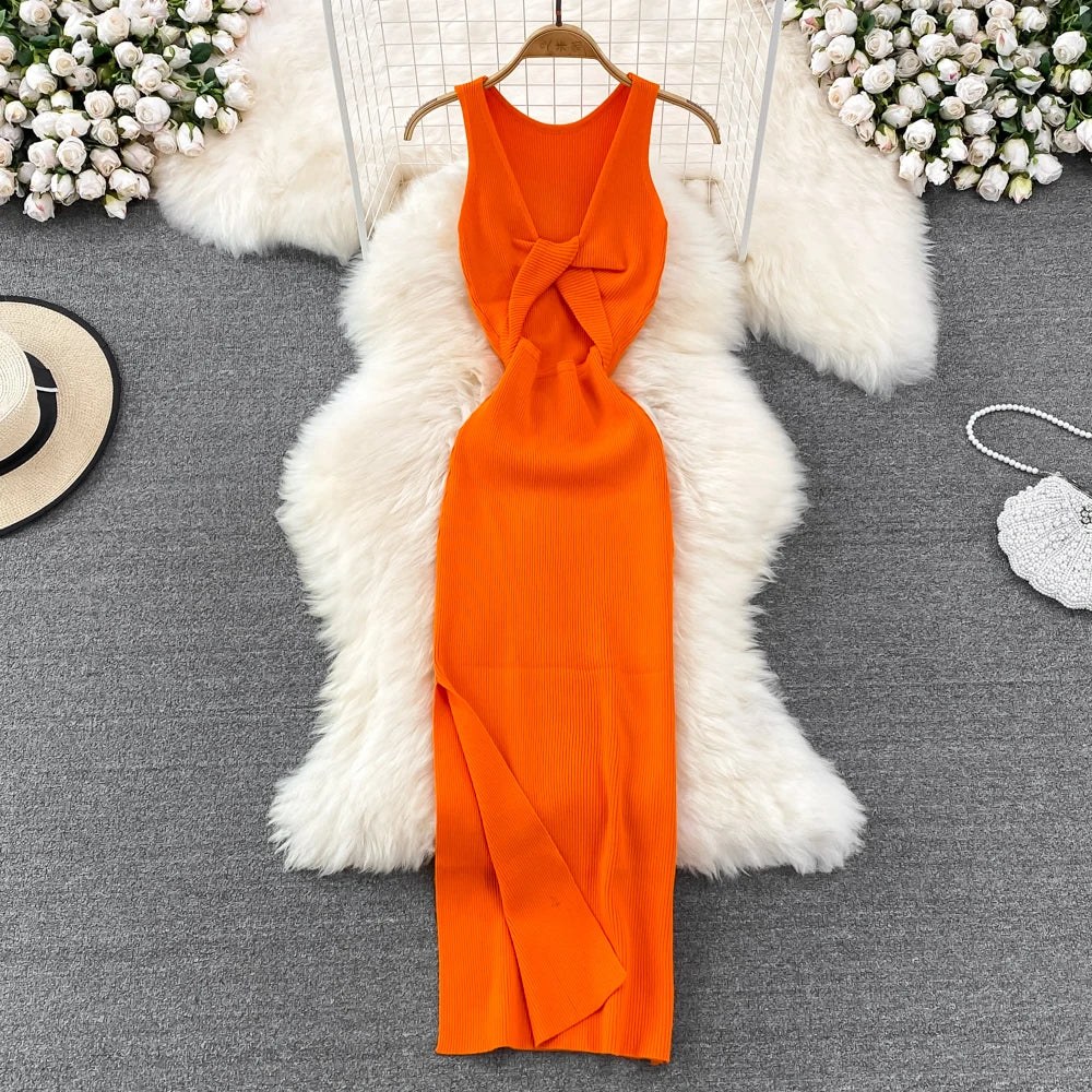 Reversible Knot Knit Bodycon Maxi Dress