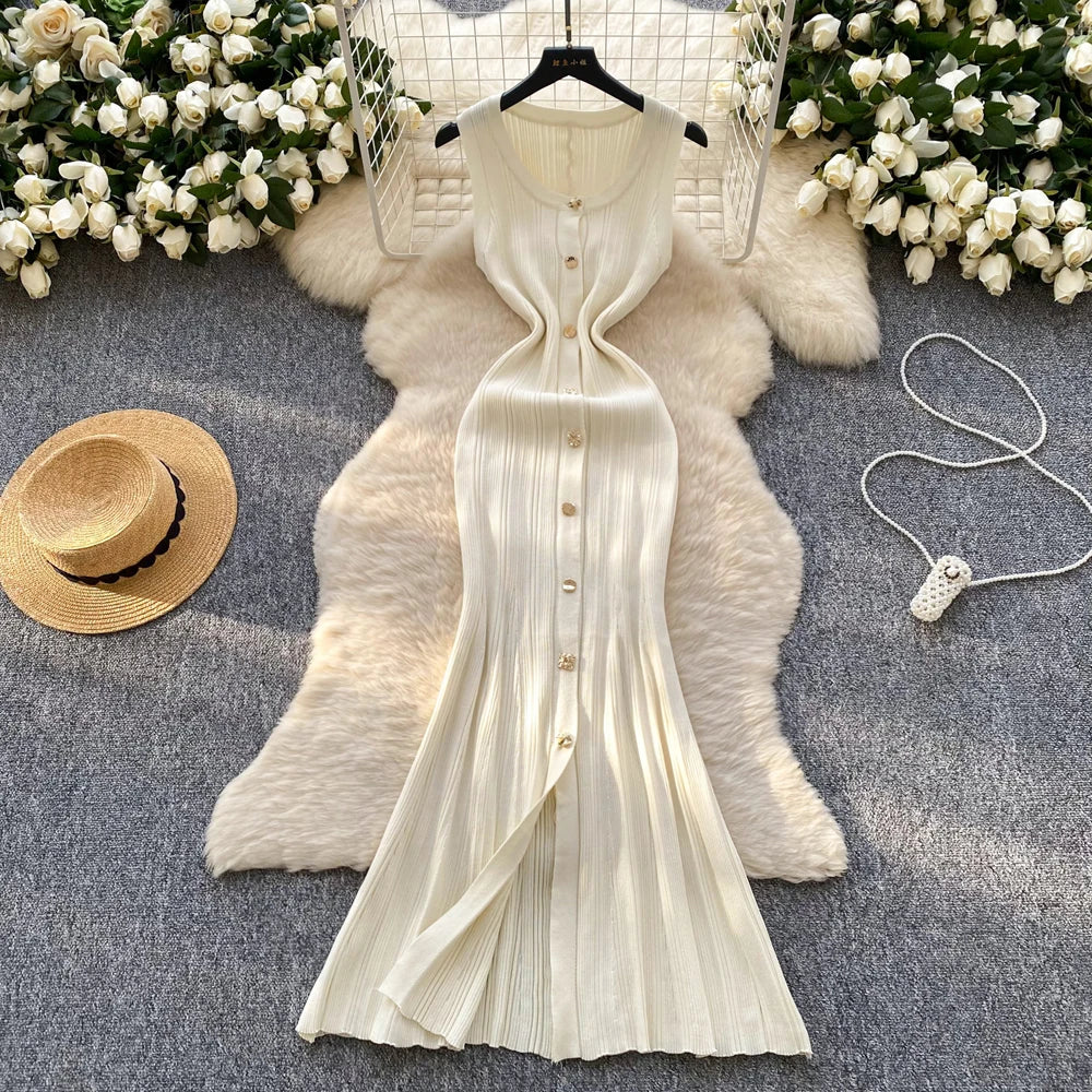 Sleeveless Button Wrap Bodycon Maxi Dress