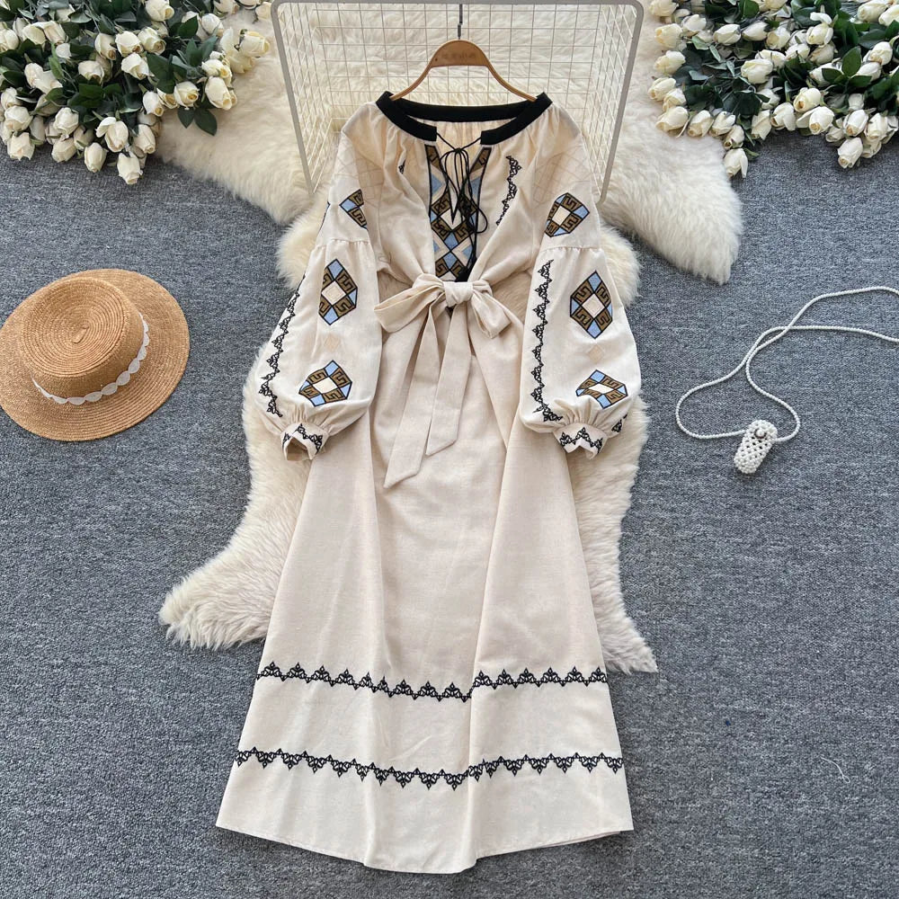 Ruched Long Sleeve Boho Dress