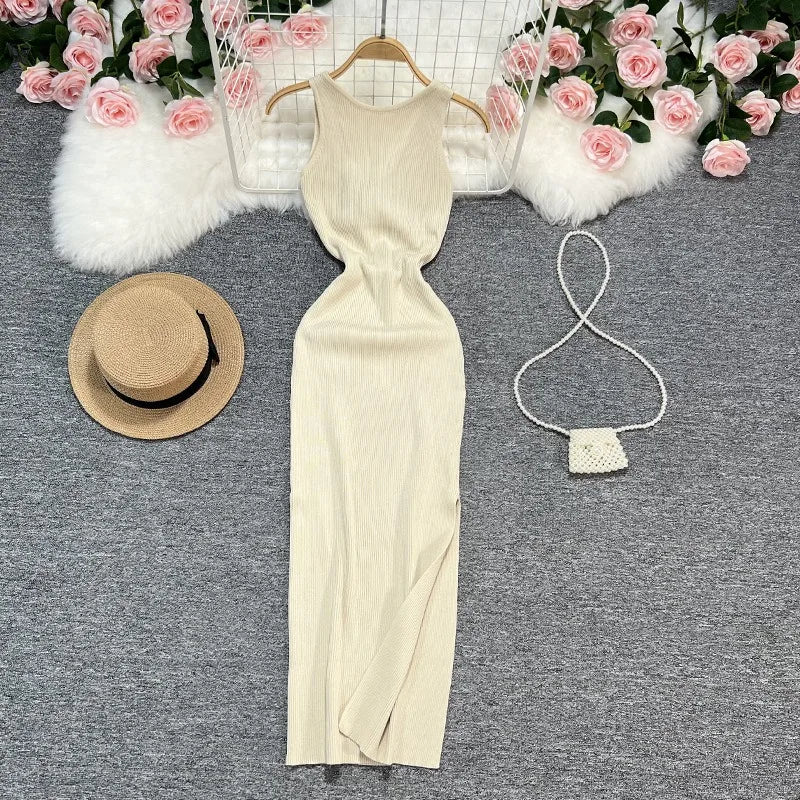 Reversible Split Knit Bodycon Maxi Dress