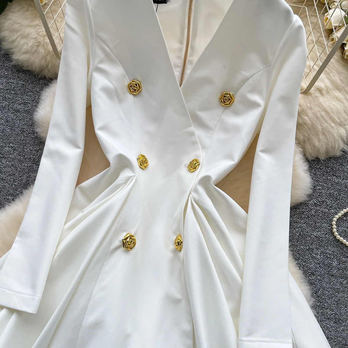 Slim V-Neck Long Sleeve Dress