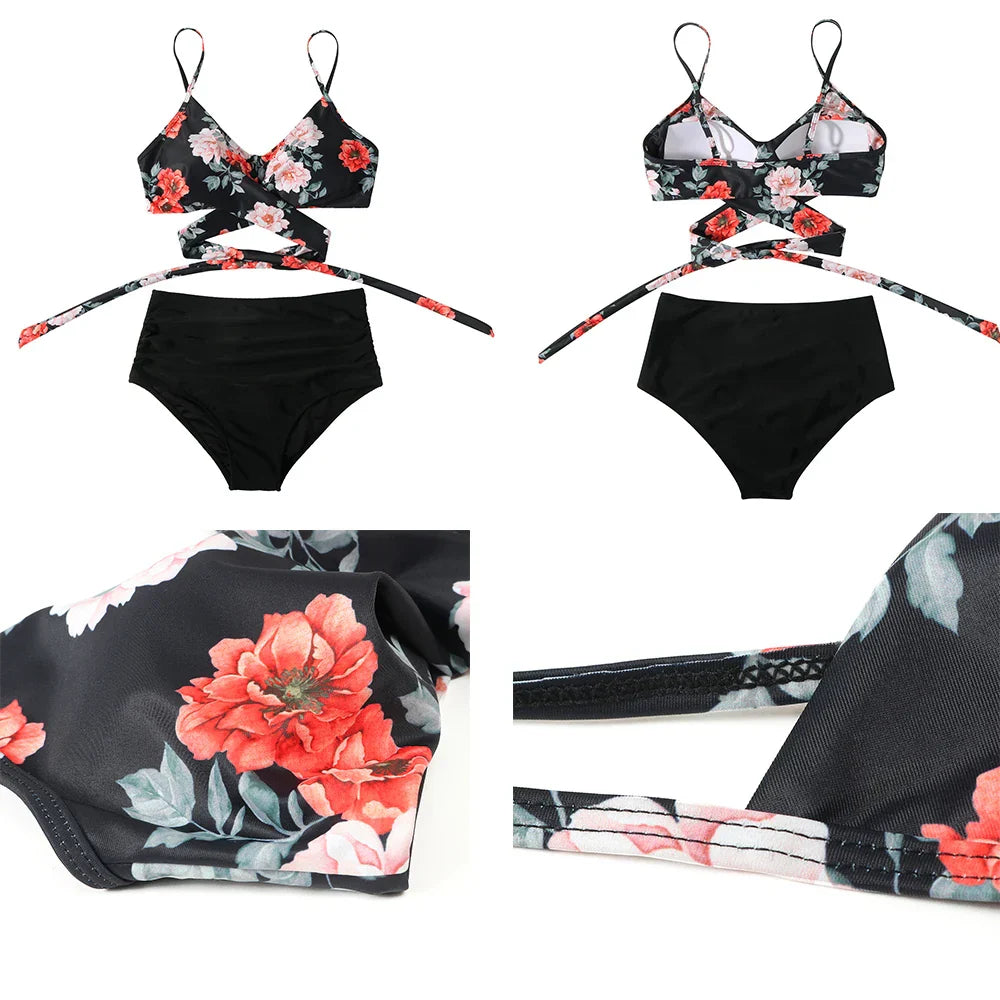 Yüksek Bel Çiçekli Bikini