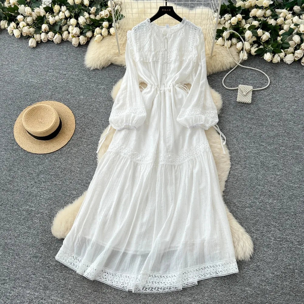 Rhinestone Button Cutout Long Dress