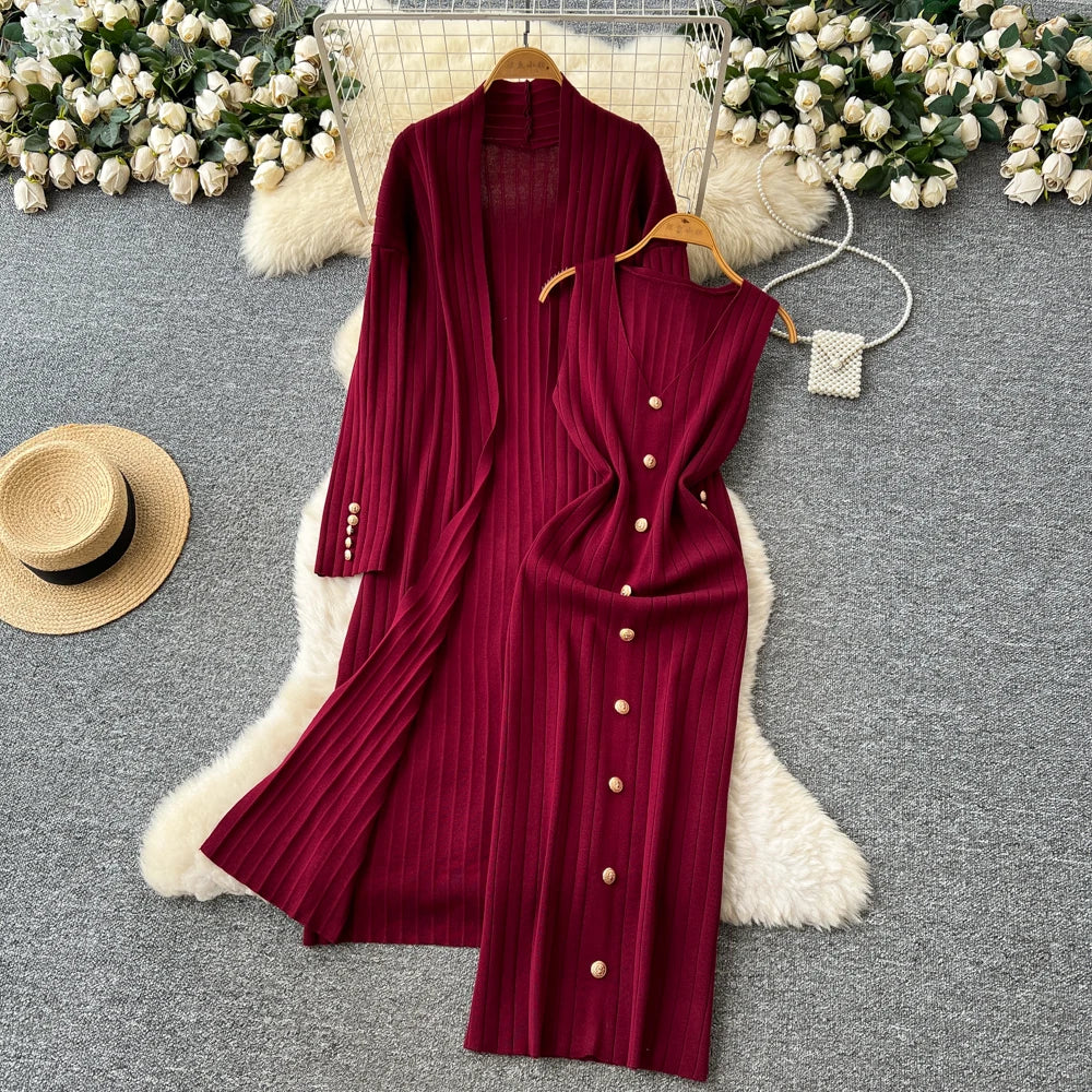 Loose Knit Long Sleeve Dress Set